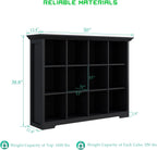 Cube Storage Bookcase with Base - Wooden 3 Tiers Floor Standing Open Shelf Cabinet for Home and Office, 12-Cube Lattice Bookshelf, Black