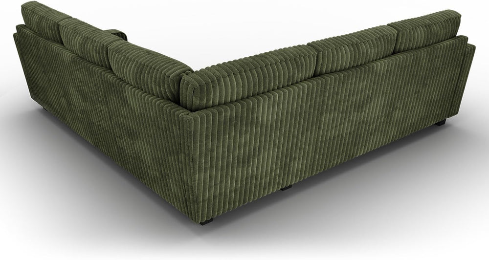 HONBAY Corduroy Convertible Sectional Sofa L Shaped Corner Couch,Green | Comp...