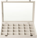Frebeauty Velvet Jewelry Tray,24 Grid Jewelry Organizer with Clear Lid,Earring Holder Organizer with Clasp,Drawer Insert Rings Pendants Brooches,13.8 x 9.5 x 2 Inches,Gift for Women Girls(Beige)