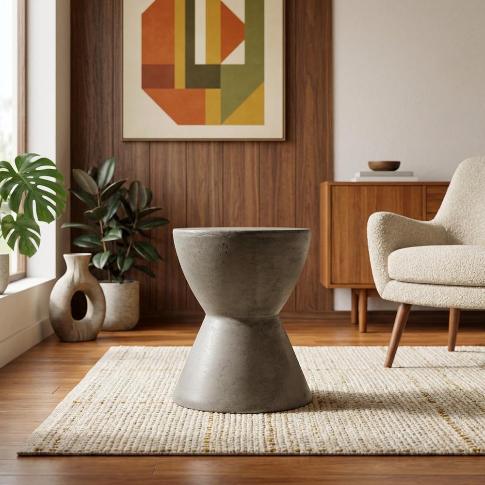 Starlight Canyon Home White Modern Concrete Round Accent Table, Indoor/Outdoo...