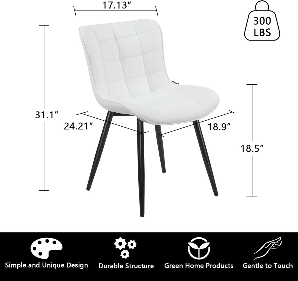 YOUTASTE White Dining Chairs Set of 2, Faux Leather Upholstered Armless Chair...