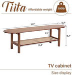 Tiita TV Stand with Storage for TV up to 65 inch, Bamboo Rattan TV Console Entertainment Center with 2 Open Shelf, Mid Century Modern Media Console for Living Room, Bedroom, Walnut