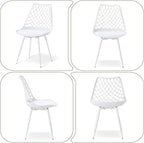 Modern Plastic Dining Chair Set of 4 - Padded Tulip Mid Century Chairs for Kitchen Living Room Mesh Design - Simple Side Chair with PU Leather Cushion for Indoor Outdoor Bistro Patio Cafes -White
