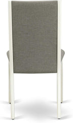 East West Furniture MZLA3-LWH-06 3 Piece Kitchen Table & Chairs Set Contains a Rectangle Dining Table with Dropleaf and 2 Shitake Linen Fabric Upholstered Chairs, 36x54 Inch, Linen White