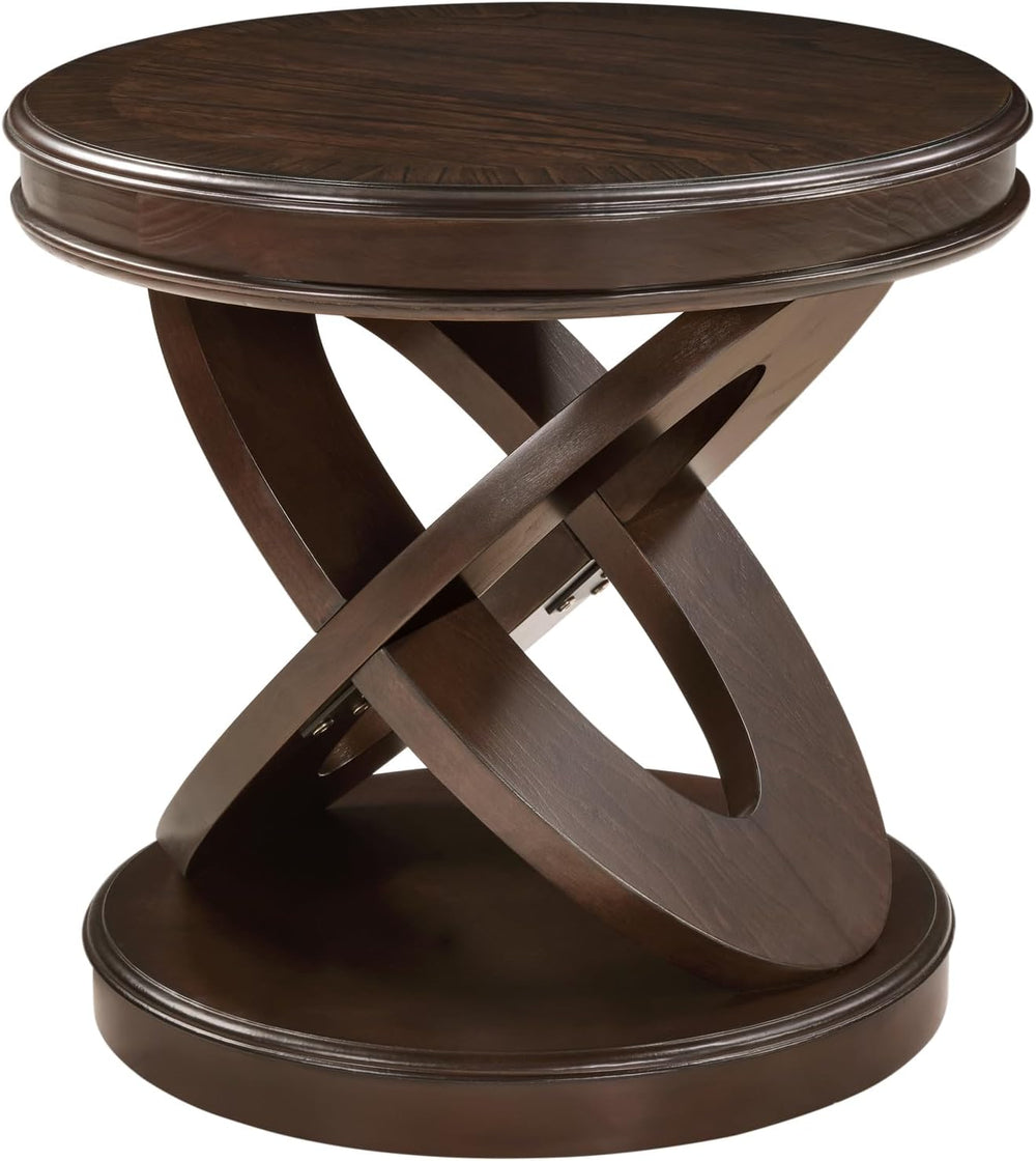 Retro Round Wooden End Table, Sofa Side Table with X-Shape Base for Living Room
