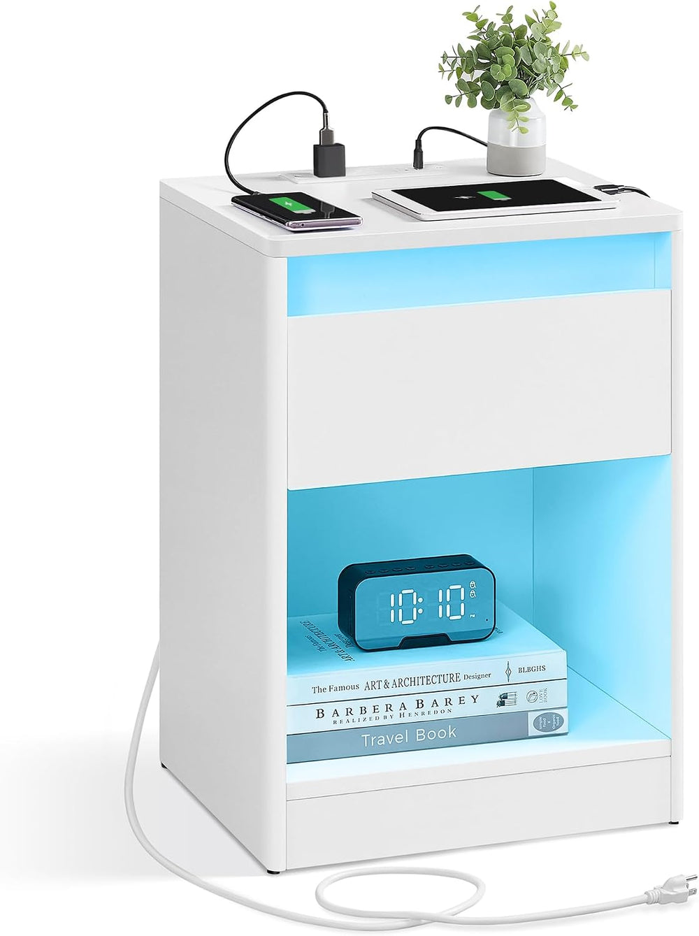 VASAGLE KAILYN Collection - LED Nightstand with Charging Station, 2 AC Outlet...
