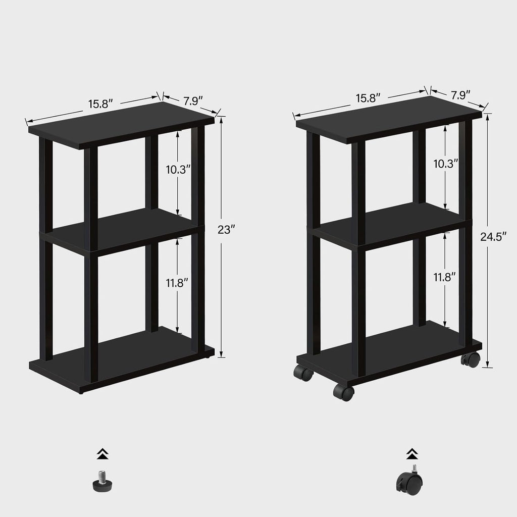 TUTOTAK Small Side Table, Narrow End Table, Bedside Table, Couch Side Table with Wheels for Living Room or Bedroom, Black TB01BK061