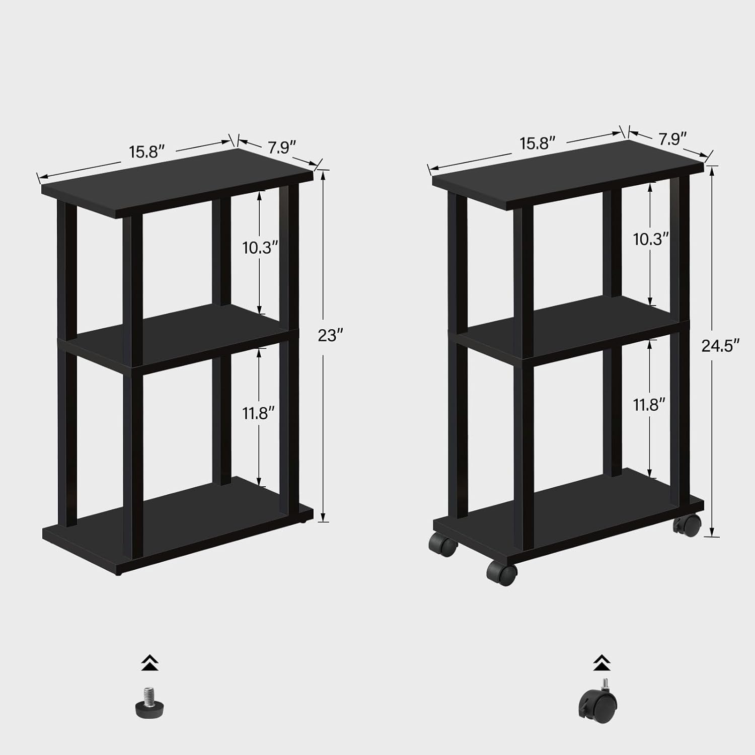 TUTOTAK Small Side Table, Narrow End Table, Bedside Table, Couch Side Table with Wheels for Living Room or Bedroom, Black TB01BK061