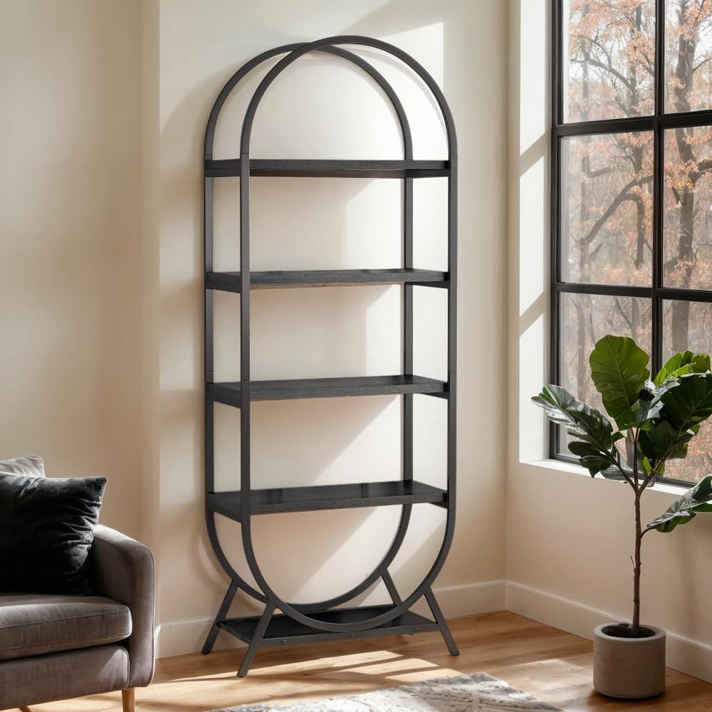 Arched Bookshelf,5-Tier Tall Wide Open Bookshelf,Modern Brown Storage Bookshe...