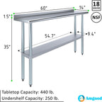 AmGood 14 in. x 60 in. Stainless Steel Work Table with 1.5 in. Backsplash | Metal Kitchen Food Prep Table