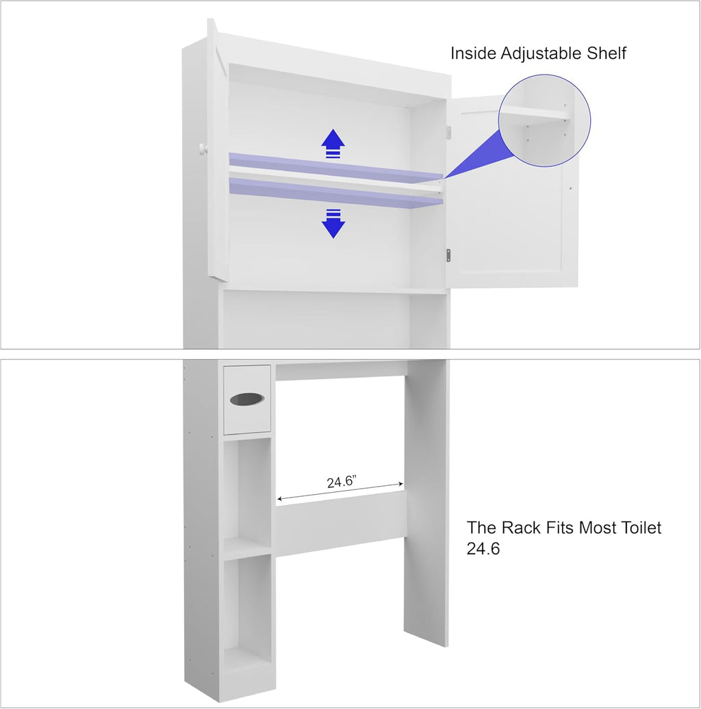 Over-The-Toilet Storage Cabinet with 2 Doors，Home Space-Saving Toilet Rack, Farmhouse Style for Bathroom, Restroom, Laundry