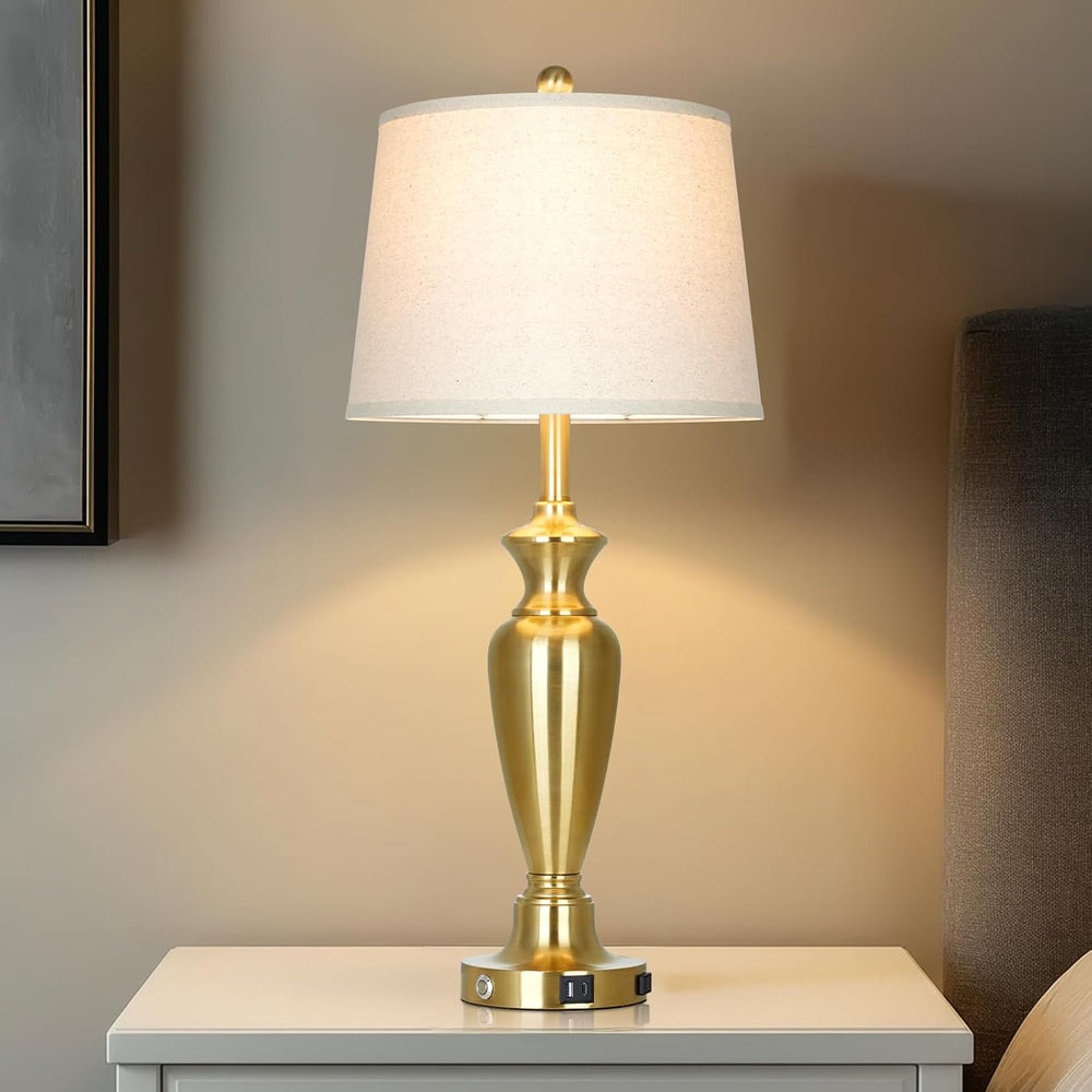 Gold Table Lamp for Living Room Single, 30″ Tall Touch Control Bedside Lamp f...