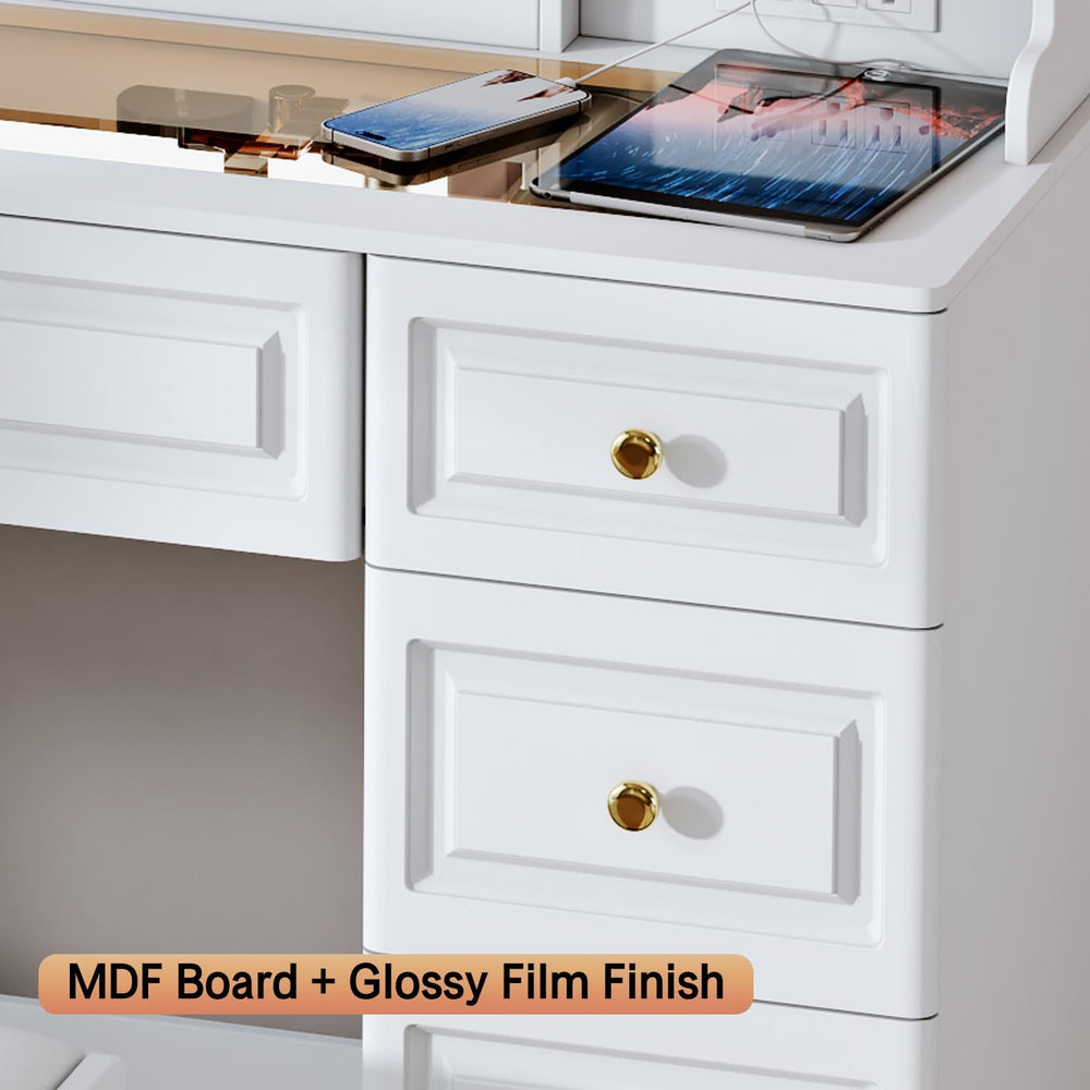 Arulvmrn 43" Makeup Vanity Desk with Mirror and Lights, & Power Outl...