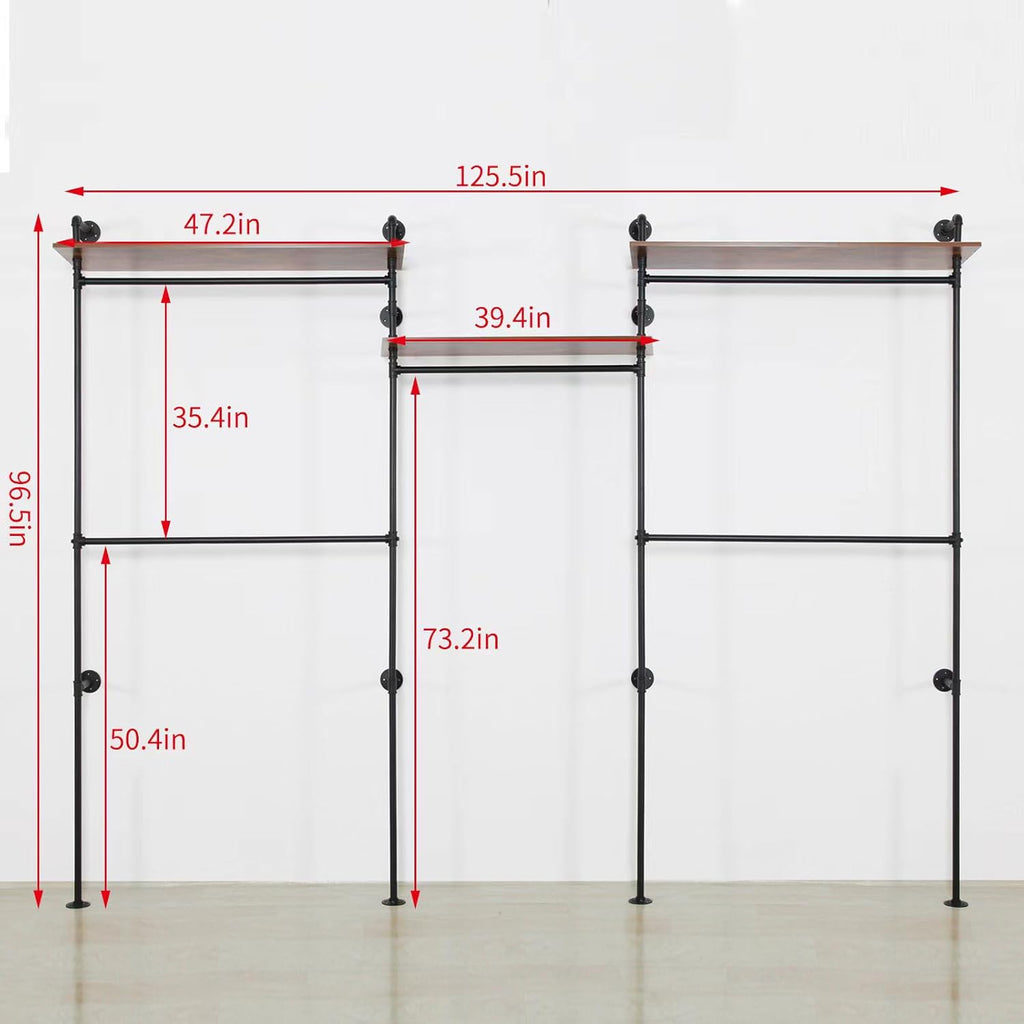 Industrial Iron Pipe Clothing Rack, 40inch Black Vintage Retro Shelving Wall Mounted DIY Garment Rack Rustic Farmhouse Kitchen Storage