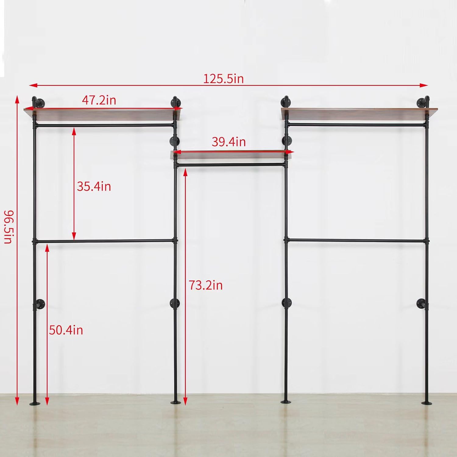 Industrial Iron Pipe Clothing Rack, 40inch Black Vintage Retro Shelving Wall Mounted DIY Garment Rack Rustic Farmhouse Kitchen Storage