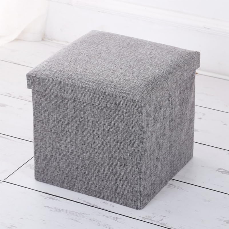 PRETYZOOM Foldable Storage Stool 11.8 Inch Square Cloth Cube with Lid Multifunctional Storage Footstool for Home Organization and Seating