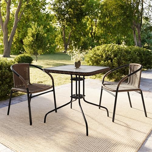 Flash Furniture Lila 3-Piece 28" Square Indoor/Outdoor Patio Table and C...
