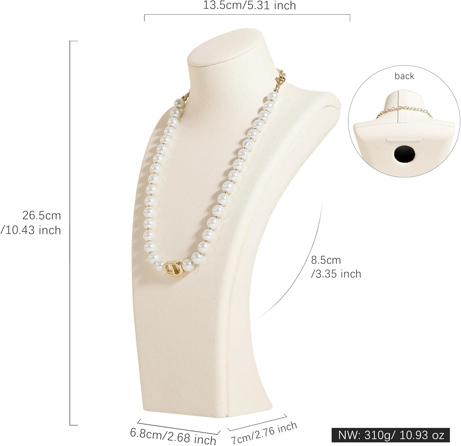 GemeShou Beige necklace storage organizer for sale, Velvet necklace holder stand, jewelry bust display stands, Jewelry Mannequin for Countertop, Showcase【Beige-Medium height 10.43 inch】