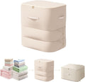 Ultra Space Saving Self Compression Organizer, 2025 New 3-Layer Zipper Large Capacity Storage Bag, Thick Satin Fabric Heavy Duty Bags for Comforters Blankets Bedding Duvet (Beige, X-Large, 21x17x24in)