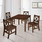 Solid Hard Wood Kids Table and Chair Set, Coffee, 5 Piece | 4 Chairs Included, Rubberwood