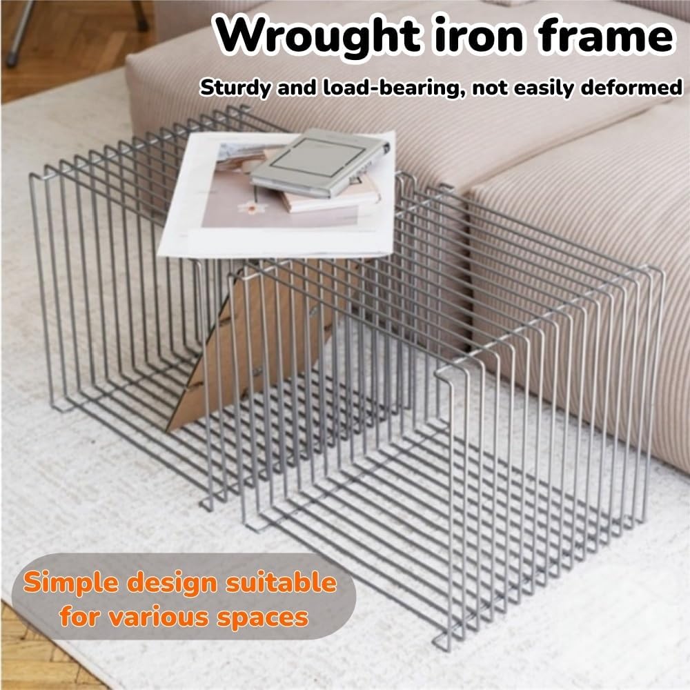 Square Retro Side Table, Metal End Table, Linear Coffee Table, Multi-Purpose ...