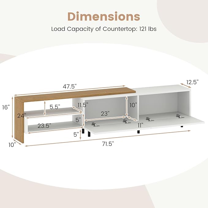 Tangkula Large White TV Stand for 80” TVs, Mid Century Modern Entertainment C...