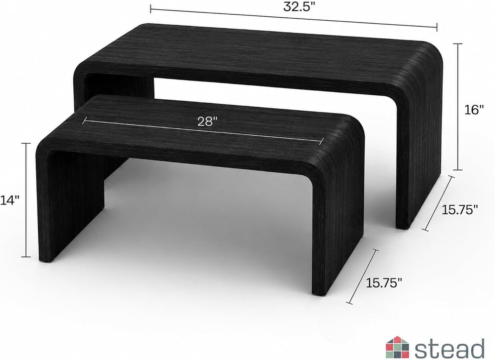 Stead Curved Nesting Coffee Table Set of 2, Modern Wood Nesting Tables for Li...