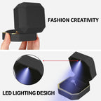 Luxury LED Jewelry Ring Box, Velvet Ring Gift Box Storage Case Organizer Holder for Proposal Engagement Wedding Anniversary Birthday Ceremony (Black)