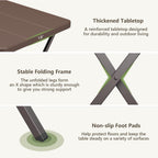 Folding Table, Portable Square Foldable Table No Assembly, Heavy Duty Steel Frame Indoor Outdoor Camping Patio Table with 400 LBS Capacity, Picnic Card Table for Backyard, RV, Small Spaces