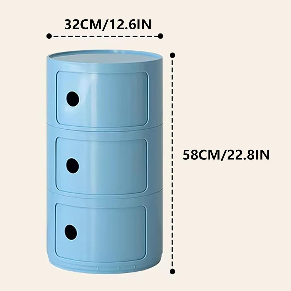 3 Tier Round Nightstand with Drawer, Royal Blue Round Side Table Small Plasti...