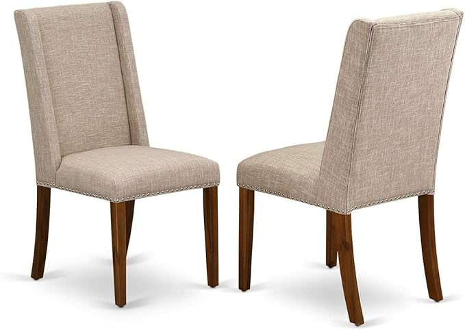 East West Furniture ANFL3-ANA-04 3 Piece Kitchen Table Set Contains a Round Dining Room Table with Pedestal and 2 Light Tan Linen Fabric Upholstered Chairs, 36x36 Inch, Natural