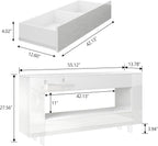 TV Stand High Gloss TV Cabinet with 2 Large Drawers & Push-Open Doors, Modern TV Console Storage Cabinet for Living Room, Office, White