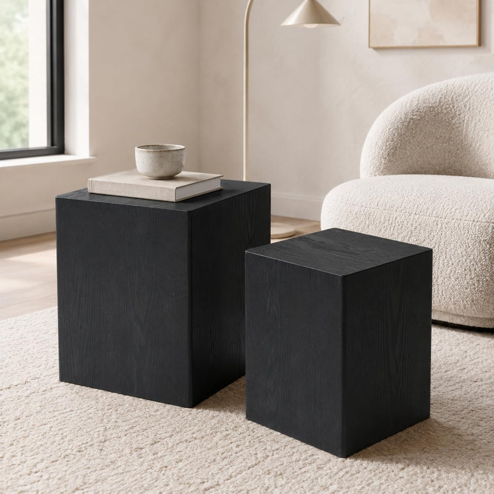 Nesting Coffee Table Set of 2, Black End Table for Small Spaces | Modern Coff...