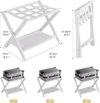 HITNET White Luggage Rack, Set of 2, Folding Suitcase Stand with Storage Shelf, Bamboo Luggage Holder with 5 Nylon Straps for Guest Room Bedroom Hotel