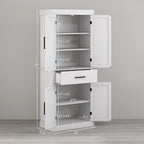 72" Tall Kitchen Pantry Storage Cabinet, Farmhouse Freestanding Sideboard Utility Cupboard Large Hutch Cabinets with 4 Barn Doors, Drawer and Adjustable Shelves, White