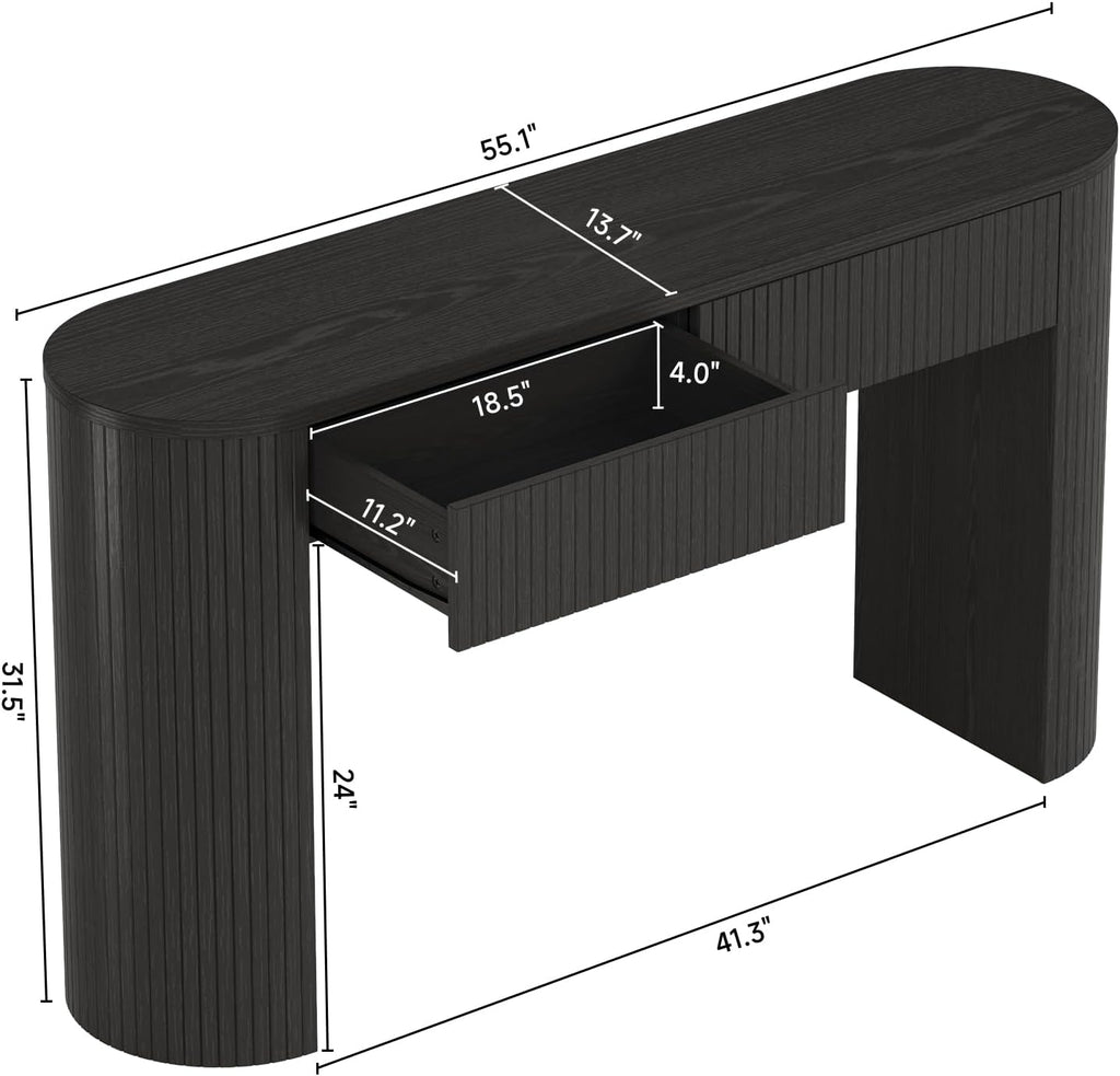 Entryway Table with Storage, Mid-Century Console Tables with 2 Drawers, Modern Fluted Sofa Table Behind The Couch, Foyer Tables for Entryway, Couch,Livingroom (Black, 55 Inches)