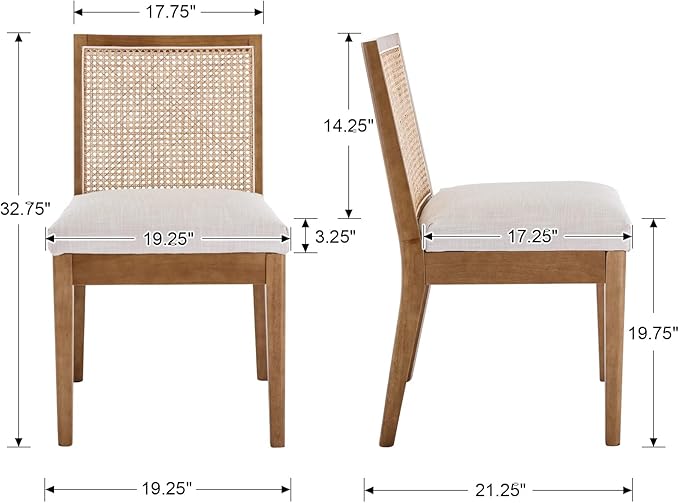 HNY Farmhouse Rattan Dining Chairs Set of 2, Mid Century Modern Kitchen & Dining Room Chairs, Cane Upholstered Kitchen Side Chair with Natural Hardwood Frame, Beige