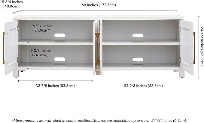 Henn&Hart Rectangular TV Stand for TV's up to 80" in White, TV Stands for the Living Room