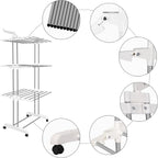 Bigzzia 3 Tier Folding Drying Rack Clothing Clothes Horses Rack Stainless Steel Laundry Drying Rack (Grey White, 4 Tier)
