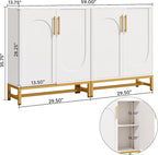 Tribesigns Modern Sideboards, Buffet Cabinet with 4 Doors and Adjustable Shelves (White)