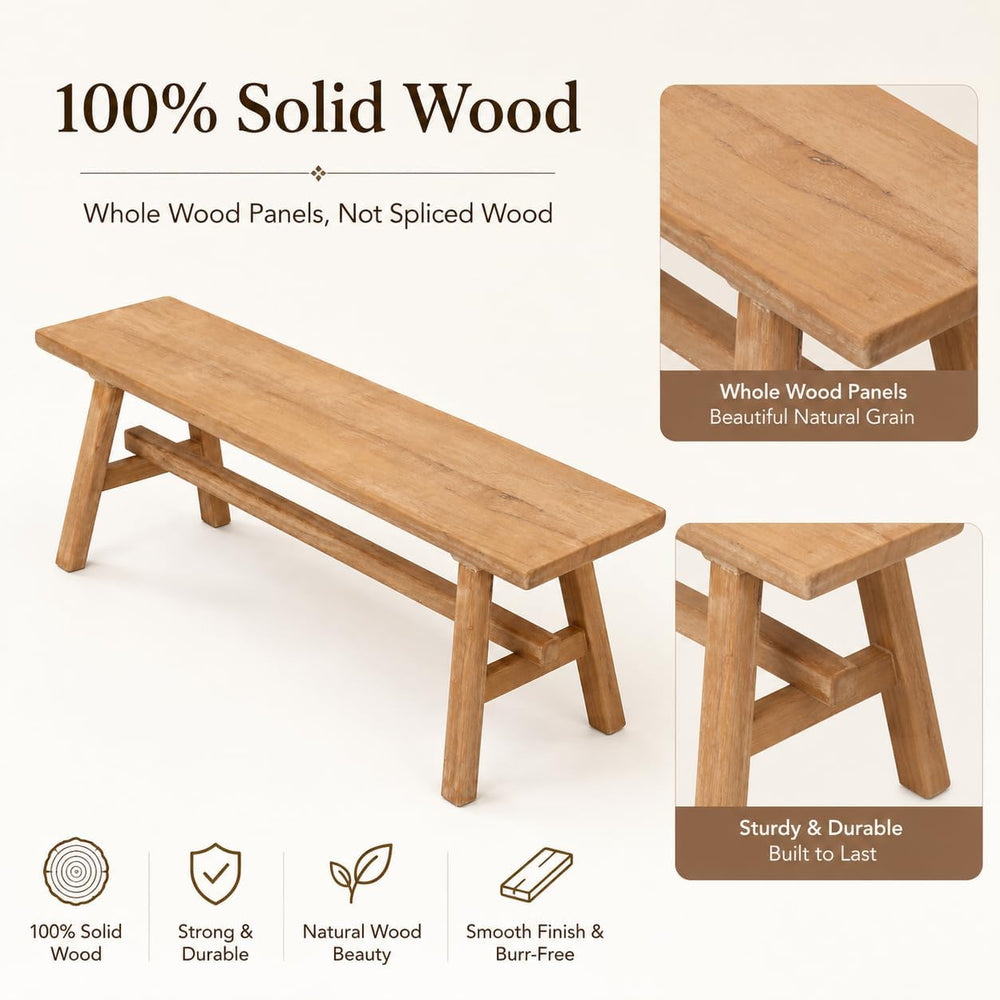 Solid Wood Bench, 39.4" Entryway Bench, Rustic Farmhouse Wooden Bench In...