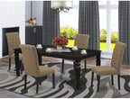 East West Furniture LGBR5-BLK-17 5 Piece Dining Set Includes a Rectangle Dining Room Table with Butterfly Leaf and 4 Light Sable Linen Fabric Upholstered Chairs, 42x84 Inch, Black