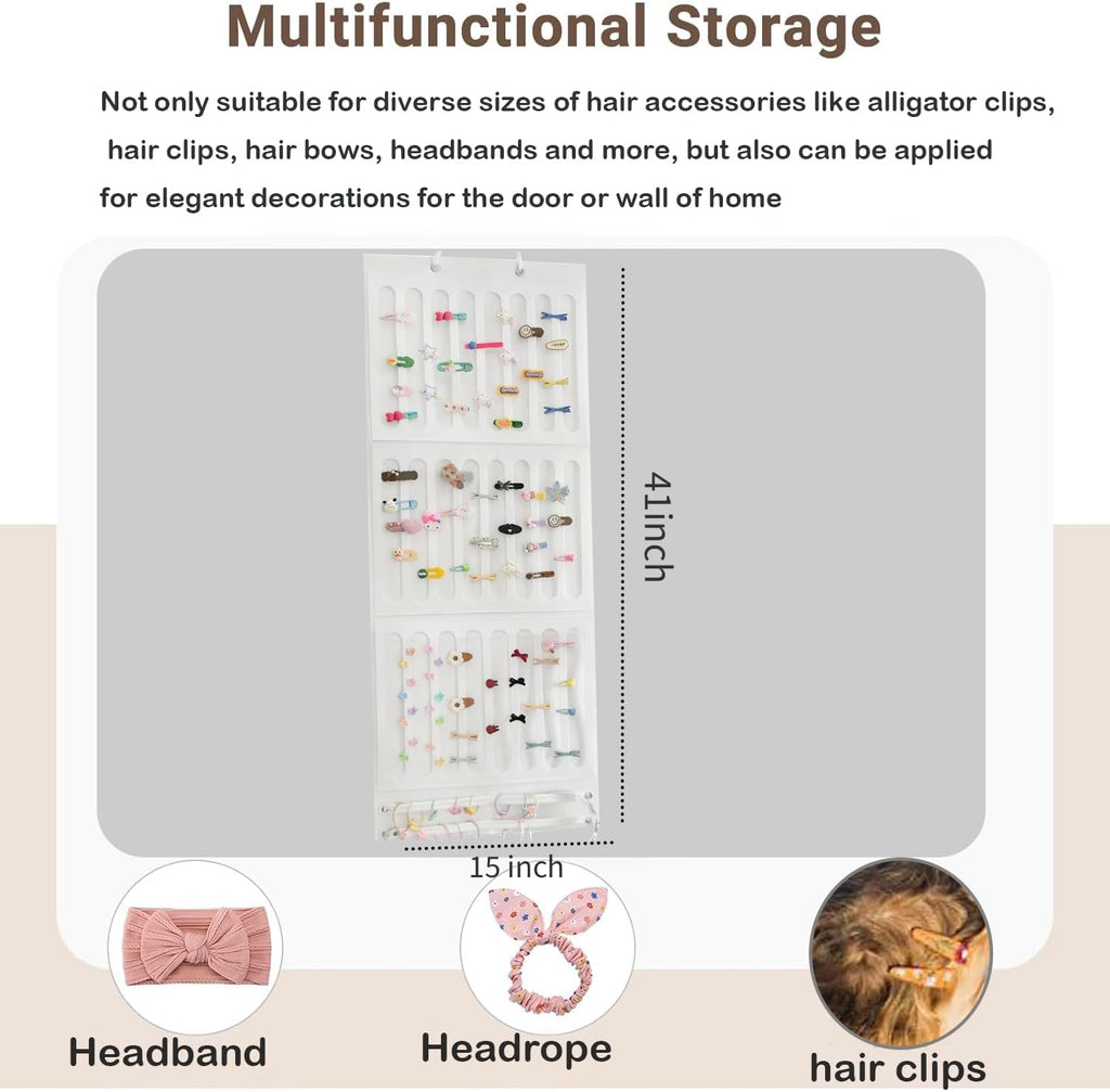 Hair Bows Holder & Organizer for Girls, Wall Hanging Baby Hair Accessory Storage Display with Sturdy Rope for Girl Room & Nursery