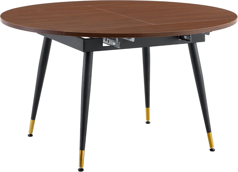 Extendable Dining Table with Walnut Grain MDF Top and Black Metal Legs | Spac...