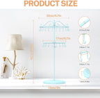 iDavosic.ly 2 Tier Rotating Necklace Holder Organizer with 42 Hooks, Adjustable Metal Bracelet Display Stand Rack, Extra Tall Keychain Spinning Tree Tower for Women, Blue