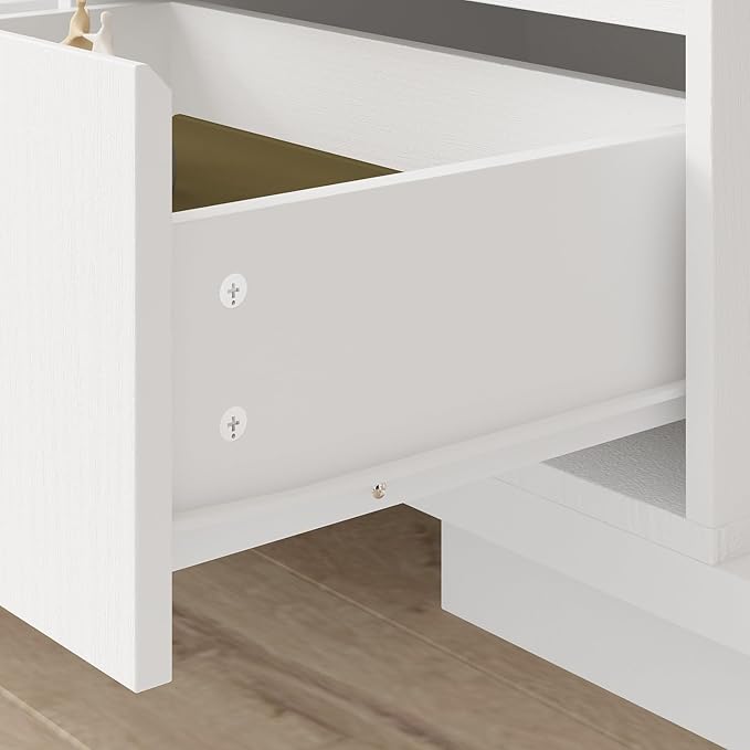 FAMAPY Extendable TV Console Table Modern TV Cabinet with Drawers, Contemporary Entertainment Center Media Storage Console Table for Living Room White (65.4-106.3”W x 15.7”D x 15.4”H)