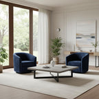 Zihanhome Chenille Swivel Accent Chair, Living Room Chairs, No Assembly Upholstered Armchair, 360°Rotating Barrel Chair for Bedroom, Apartment & Reading Nook (1, Dark Blue)