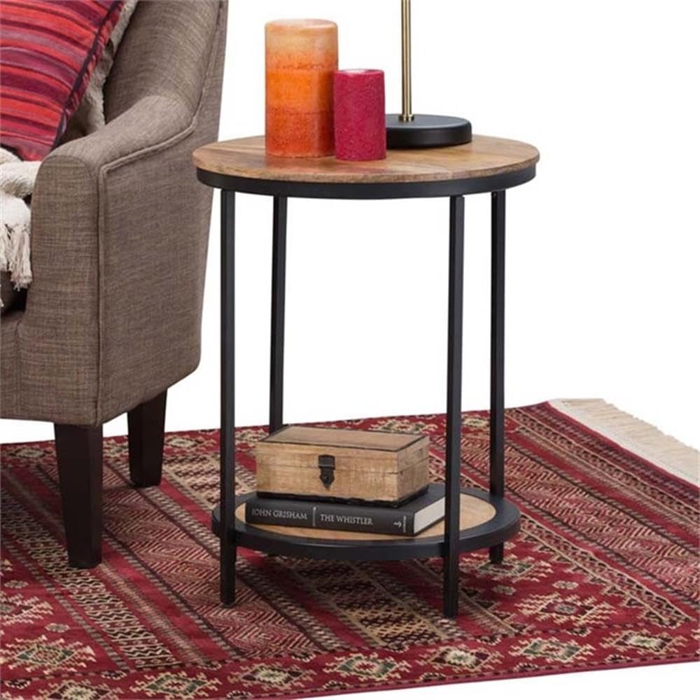 Industrial Round Side Table, 18" W x 24" H, Mango Hardwood and Meta...