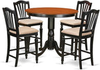East West Furniture TRCH5-BLK-C 5 Piece Kitchen Counter Height Dining Table Set Includes a Round Pub Table and 4 Linen Fabric Upholstered Chairs, 42x42 Inch, Black & Cherry
