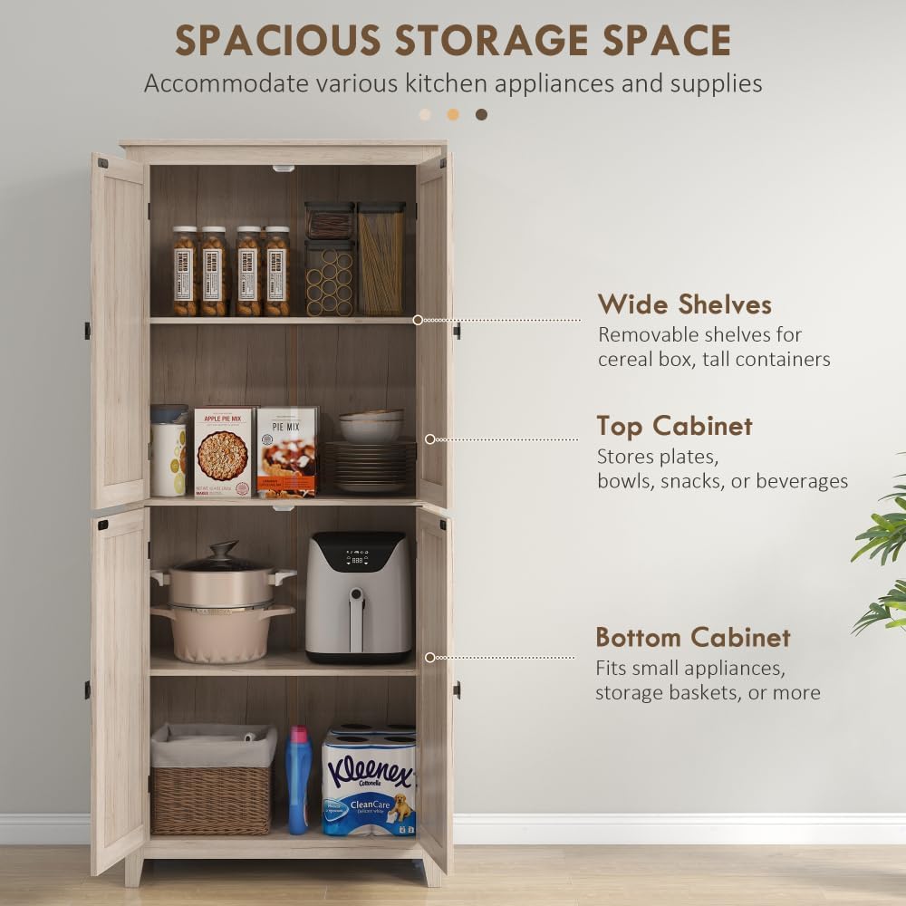 72" Freestanding 4-Door Kitchen Pantry, Storage Cabinet Organizer with 4...